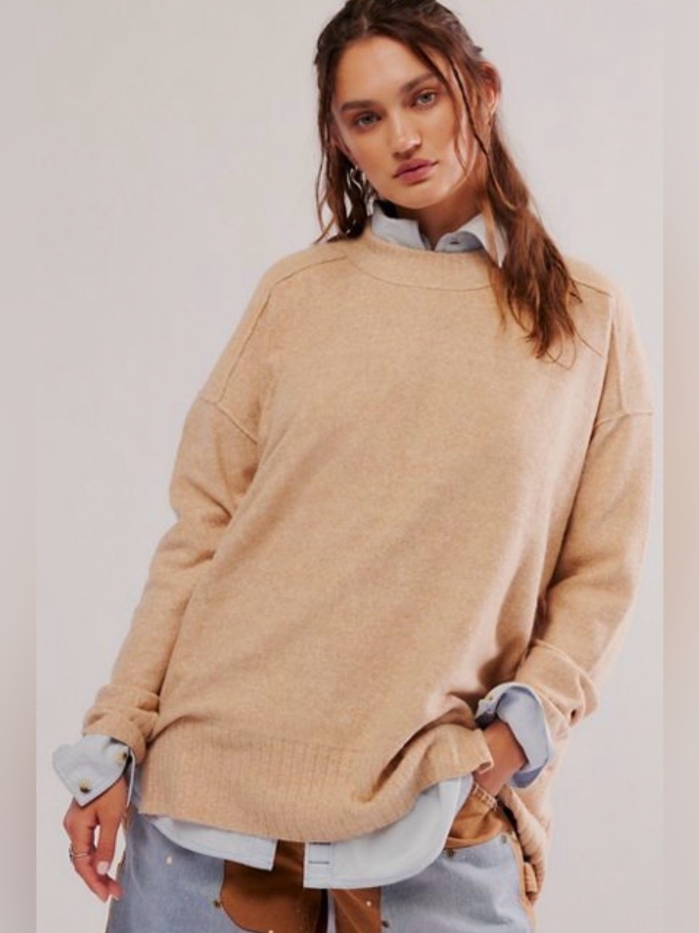 Free People “Phoebe” Sweater in Light Camel Heather - *Oversized*